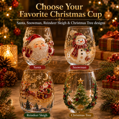 🎄 LAST DAY 49% OFF – ✨ Magical Christmas 3D Glass Cup | Raised Festive Artwork, Sparkling Details & Holiday Gift Drinkware 🎅