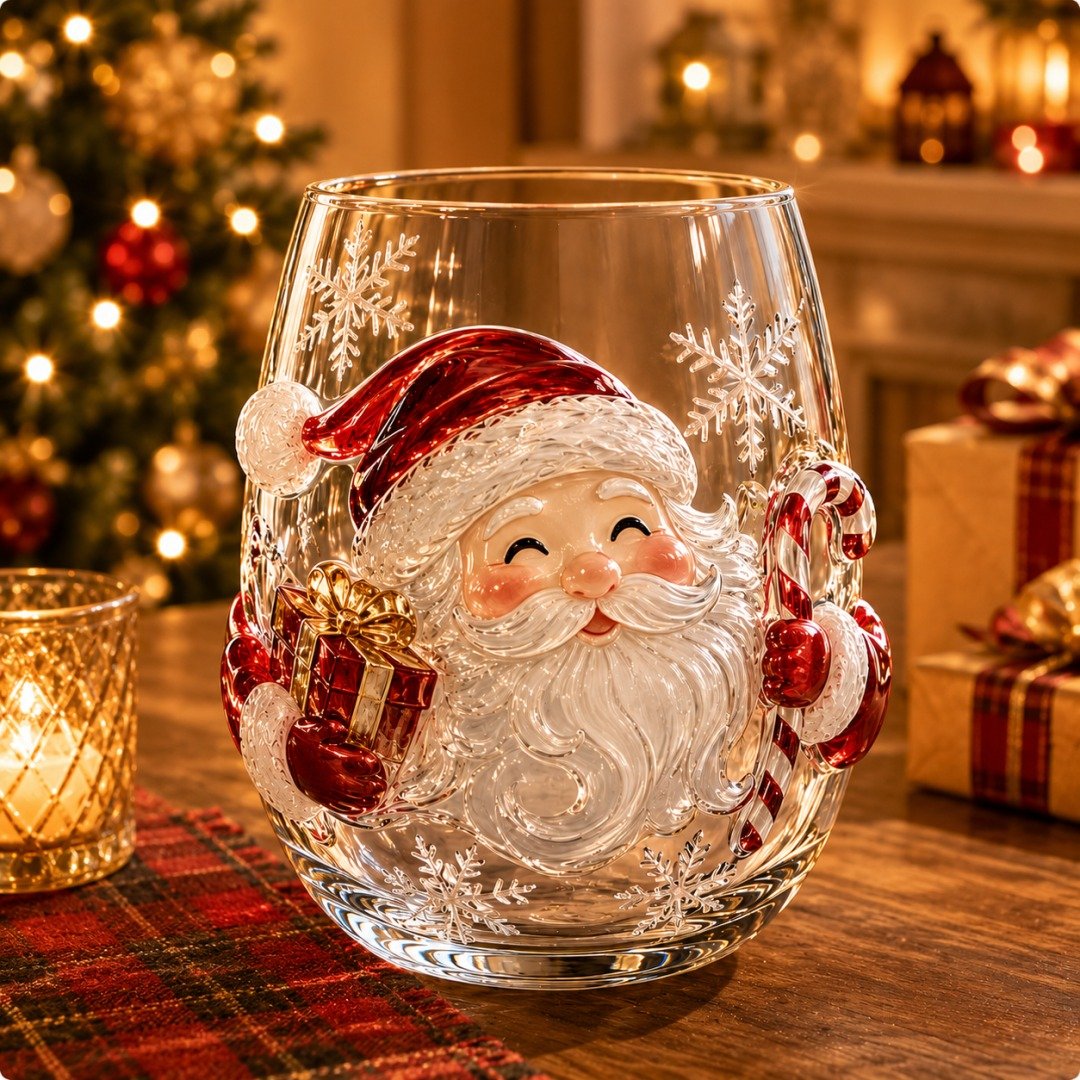 🎄 LAST DAY 49% OFF – ✨ Magical Christmas 3D Glass Cup | Raised Festive Artwork, Sparkling Details & Holiday Gift Drinkware 🎅
