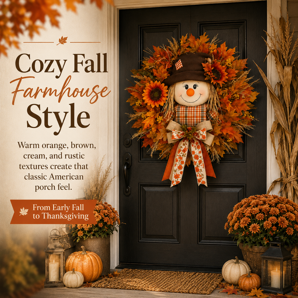 🍂🌻Lighted Scarecrow Fall Wreath for Front Door