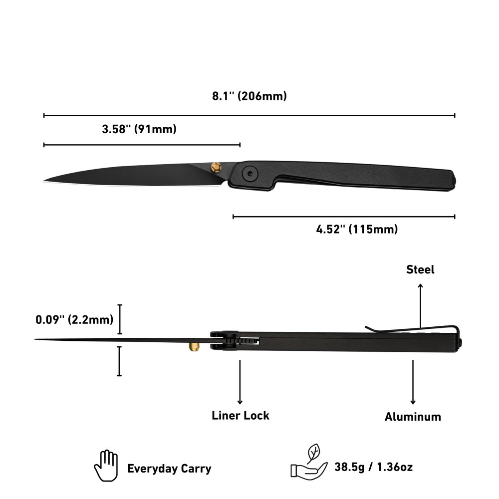 🔥Last Day Sale 50% OFF🎉 - Lanky Liner Lock Front Flipper Knife Black Aluminum Handle