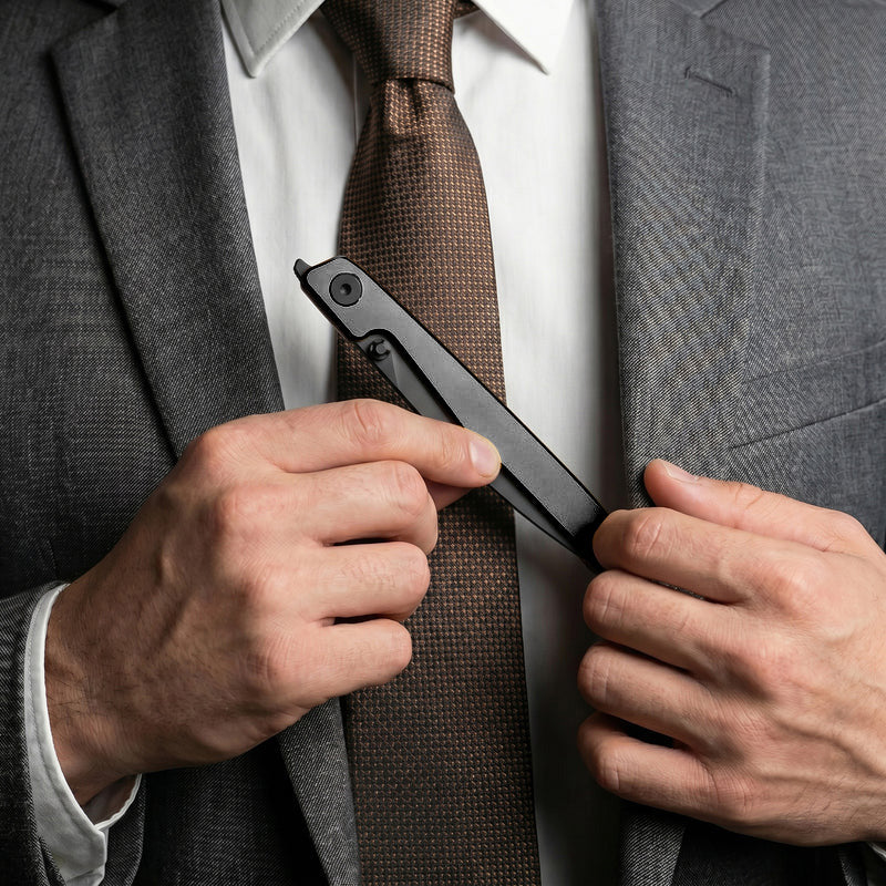 🔥Last Day Sale 50% OFF🎉 - Lanky Liner Lock Front Flipper Knife Black Aluminum Handle