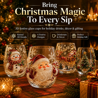 ✨ Magical Christmas 3D Glass Cup Collection | Raised Festive Artwork, Sparkling Details & Holiday Gift Drinkware 🎅