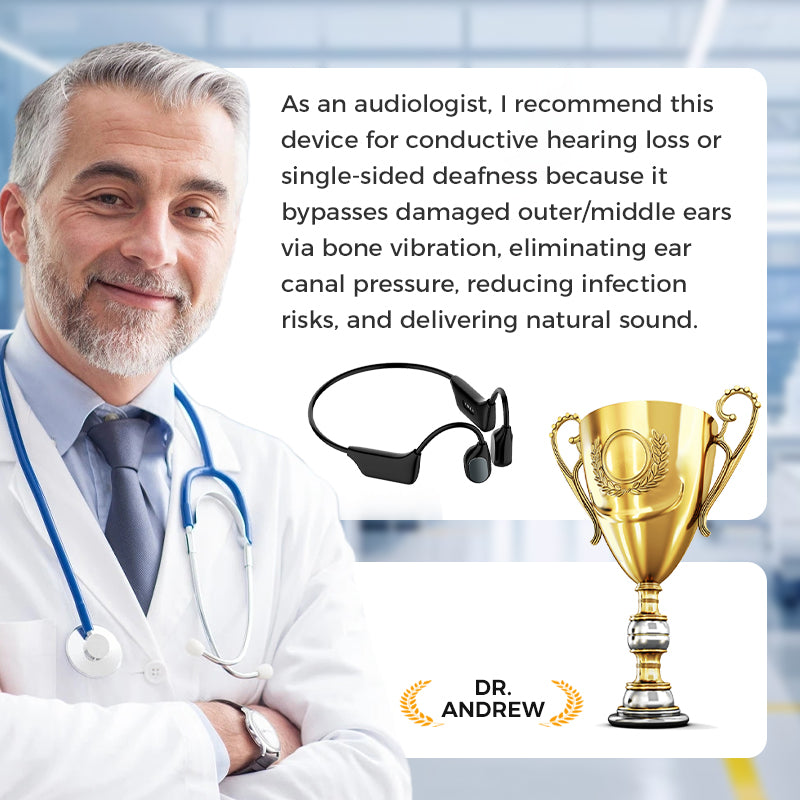 Dr. Andrew discussing the benefits of open-ear bone conduction hearing technology