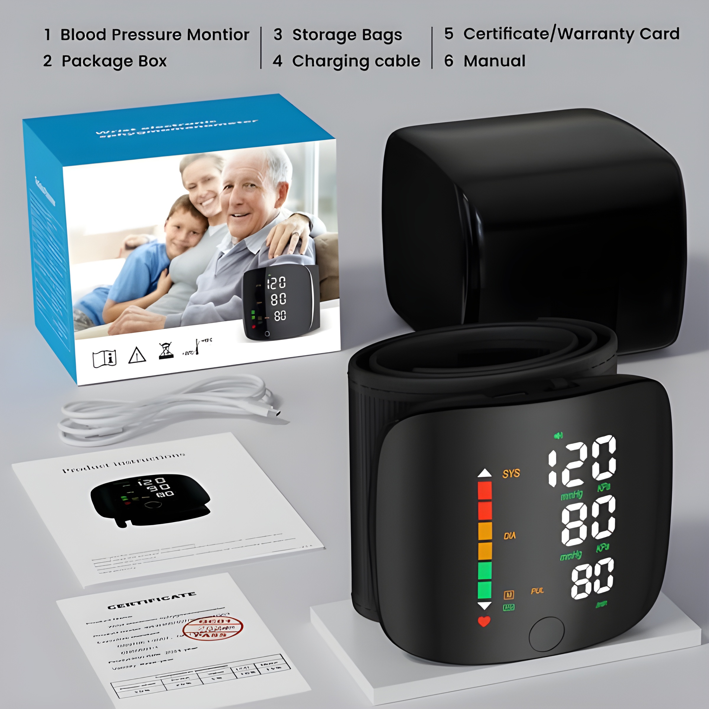 Wrist Blood Pressure Monitor – LED Display, Adjustable, Health Tracking