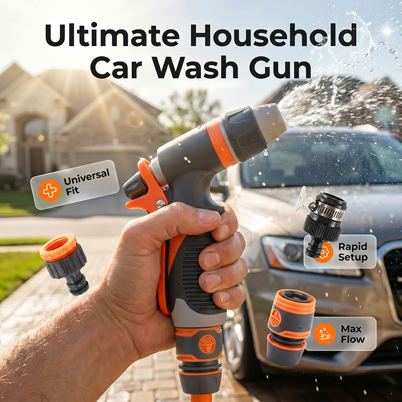 💦 All-in-One Cleaning Water Gun – Adjustable Spray Patterns, Ergonomic Anti-Slip Grip & Universal Faucet Adapters – Perfect for Vehicles, Patios, Plants & More 🚗🏠