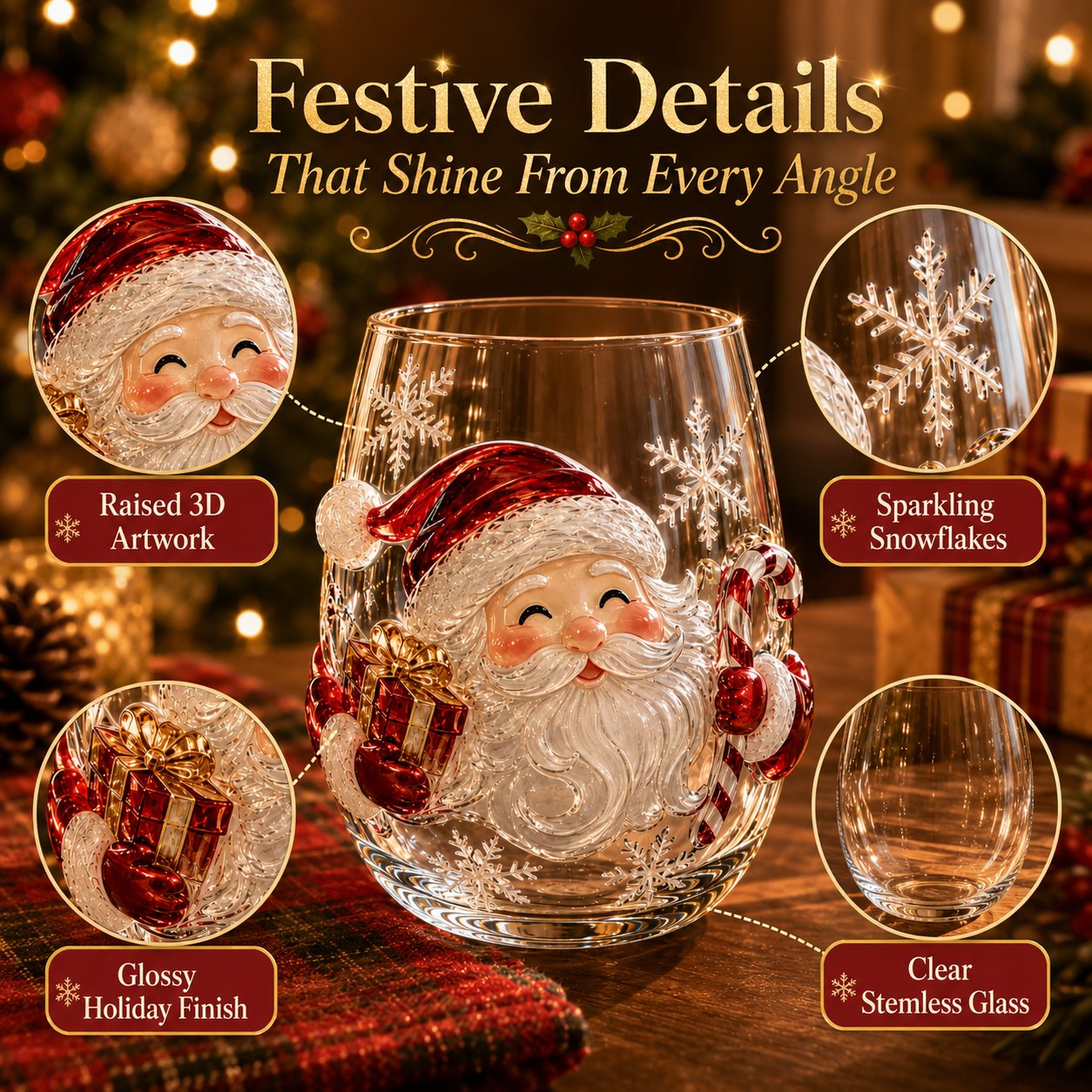 🎄 LAST DAY 49% OFF – ✨ Magical Christmas 3D Glass Cup | Raised Festive Artwork, Sparkling Details & Holiday Gift Drinkware 🎅