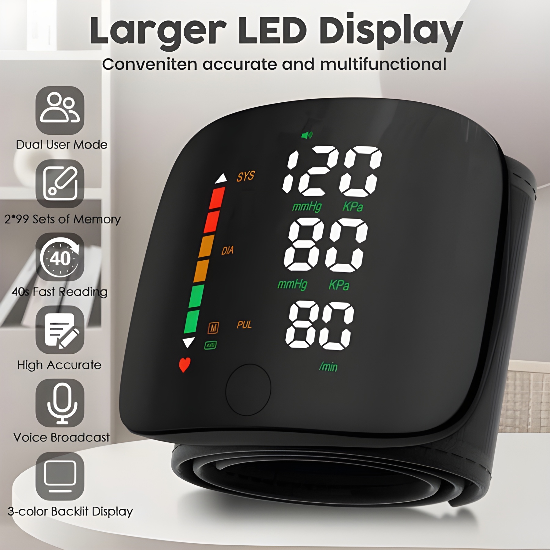 Wrist Blood Pressure Monitor – LED Display, Adjustable, Health Tracking