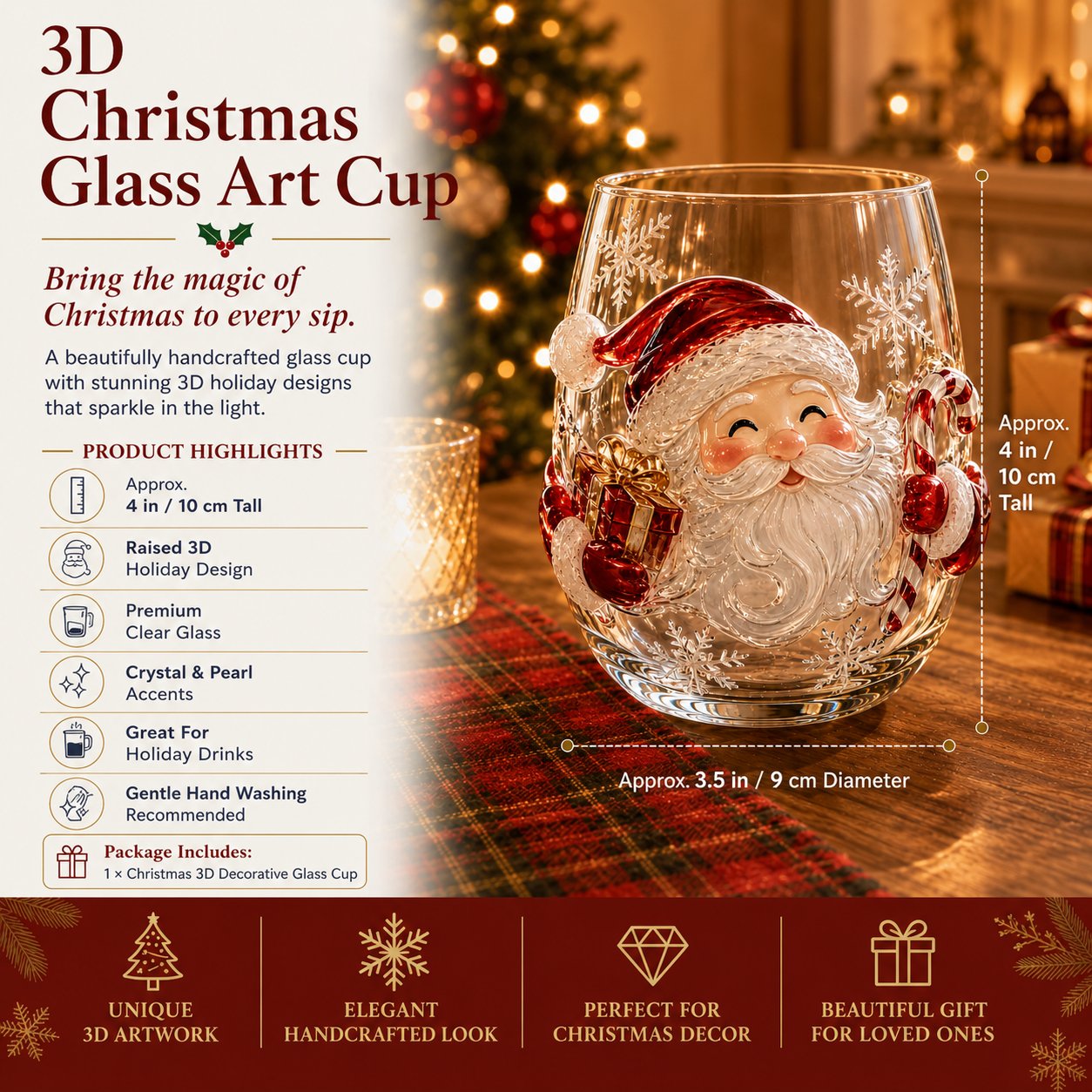 🎄 LAST DAY 49% OFF – ✨ Magical Christmas 3D Glass Cup | Raised Festive Artwork, Sparkling Details & Holiday Gift Drinkware 🎅