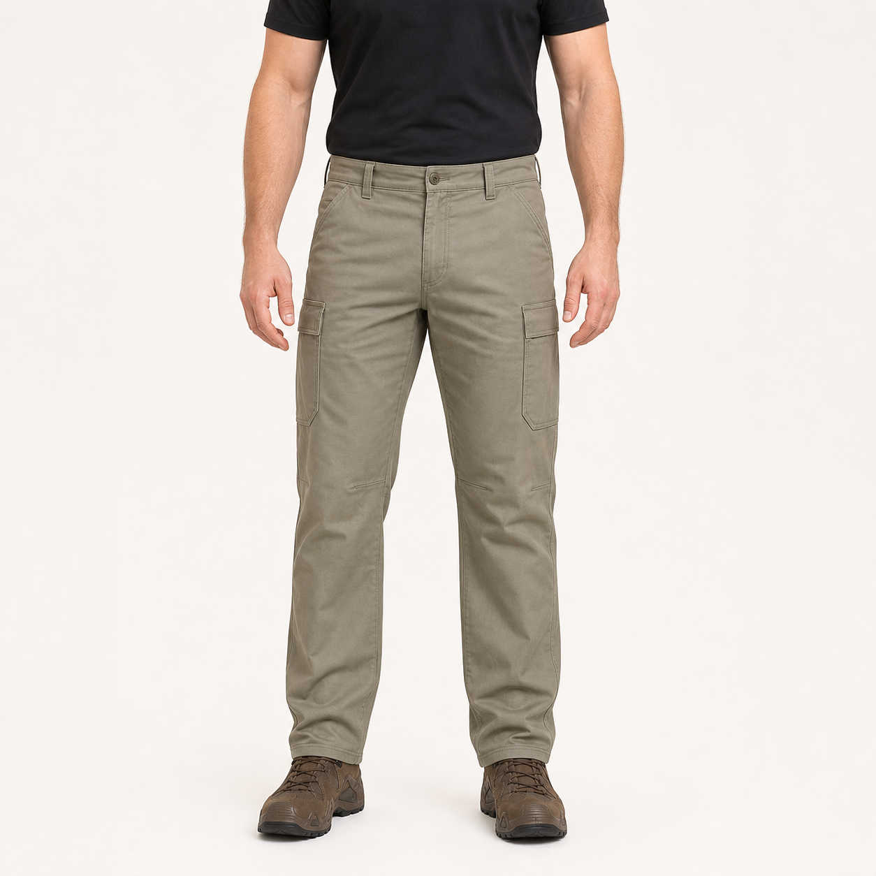 Khaki olive men's straight leg tactical cargo pants front view
