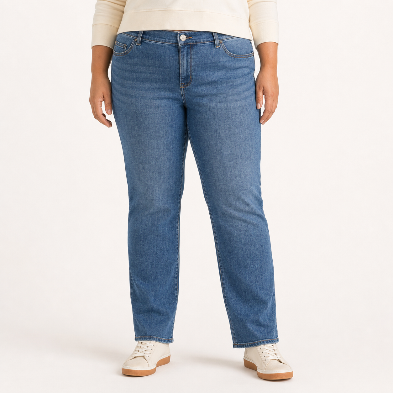 Women's medium-wash plus-size straight-leg jeans