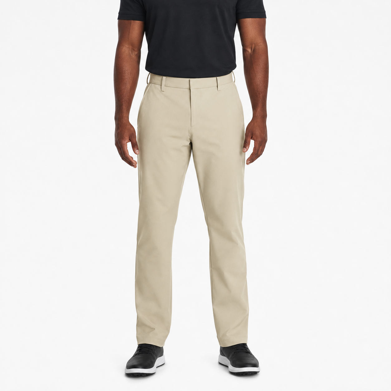 Sand khaki men's flat-front straight-leg pants front view