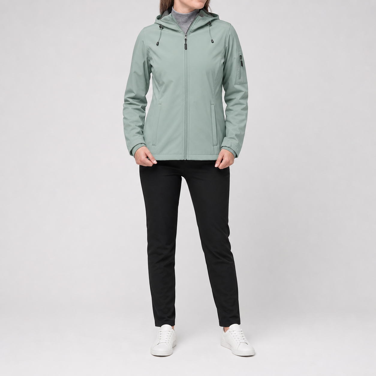 Sage mist women's lightweight hooded full-zip rain jacket