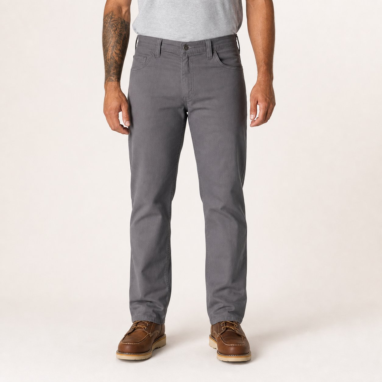 Men's charcoal-gray classic straight-fit five-pocket pants