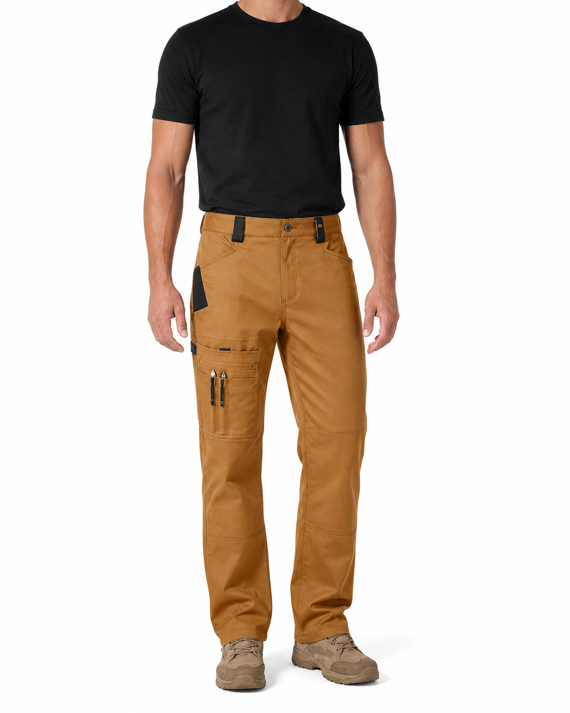 Work tan men's tool-pocket work pants front view