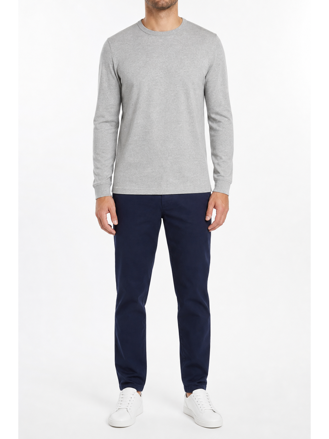 Heather gray men's long-sleeve crew-neck T-shirt front view