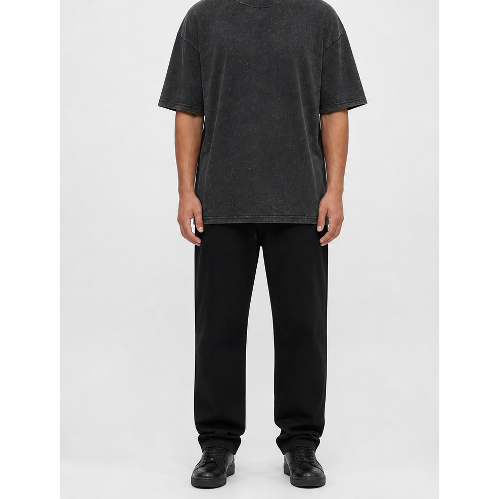 Washed black men's oversized short-sleeve T-shirt front view