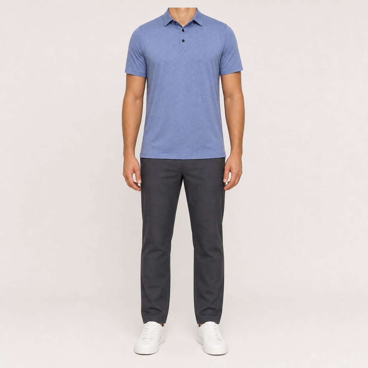 Heather blue men's short-sleeve polo front view