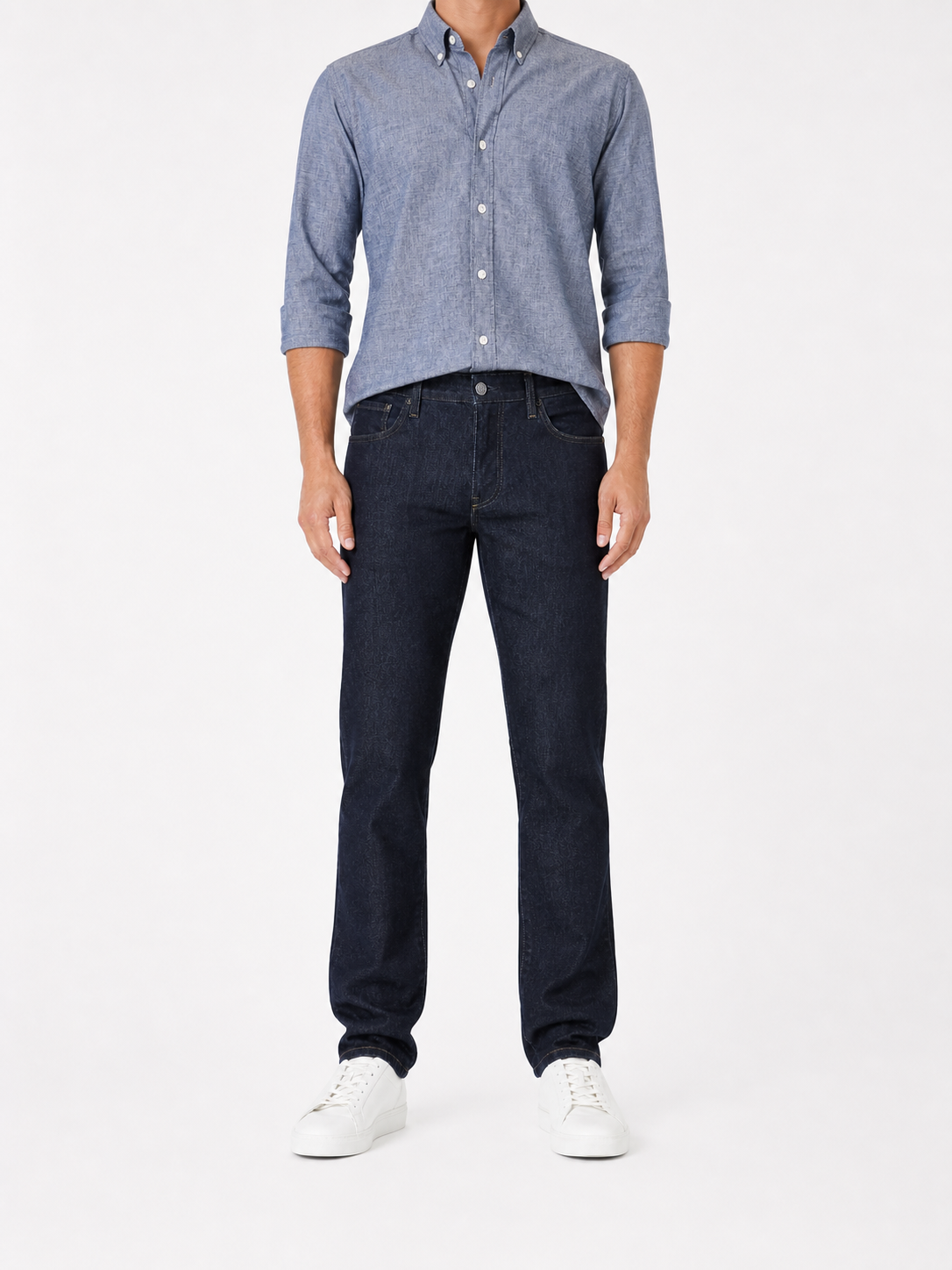 Men's dark indigo regular tapered jeans front view