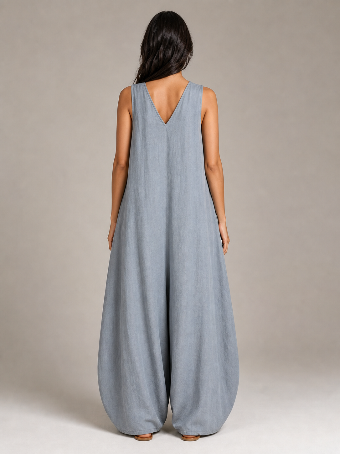 Women's gray blue oversized wide-leg jumpsuit back view