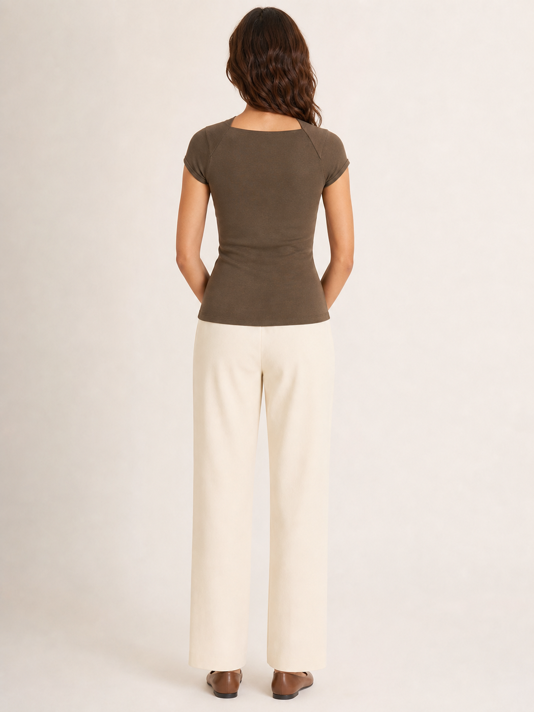 Back view of women's cocoa brown fitted top