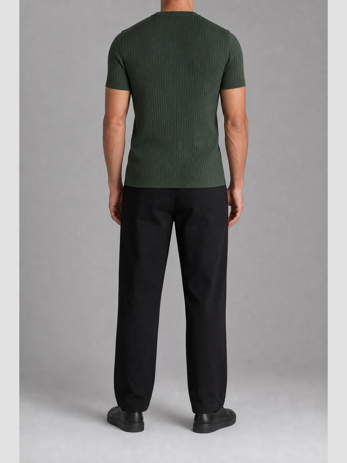 Men's forest green fitted rib-knit short-sleeve Henley back view