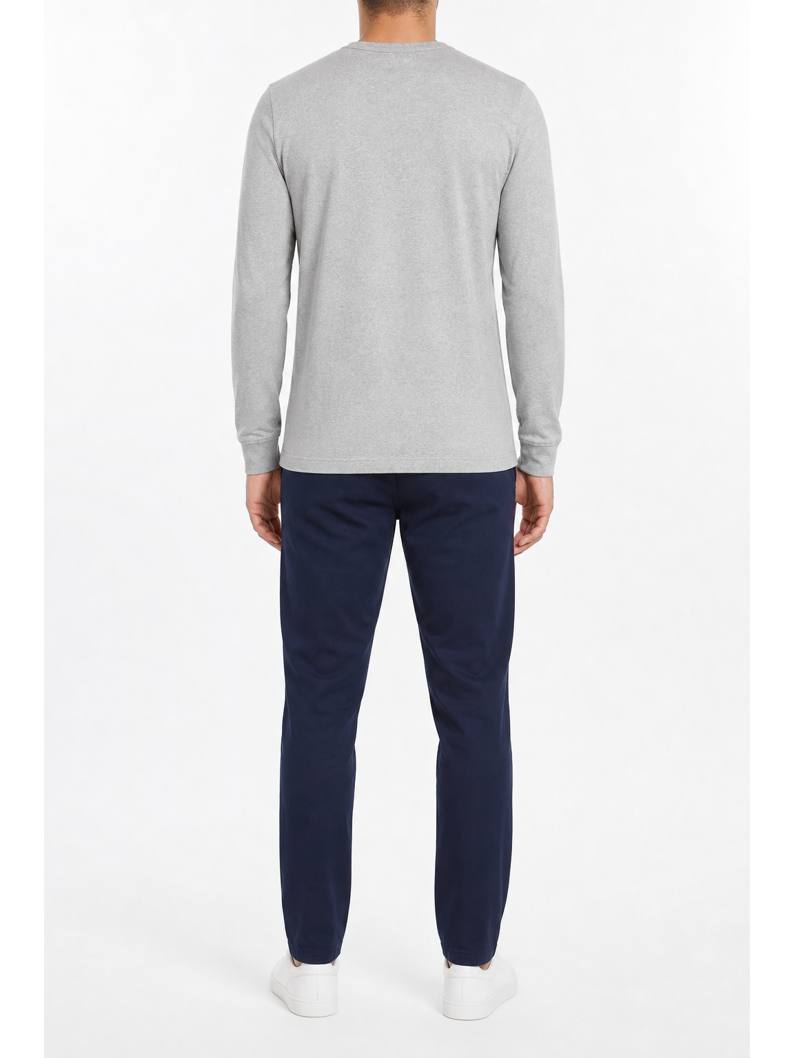 Heather gray men's long-sleeve crew-neck T-shirt back view
