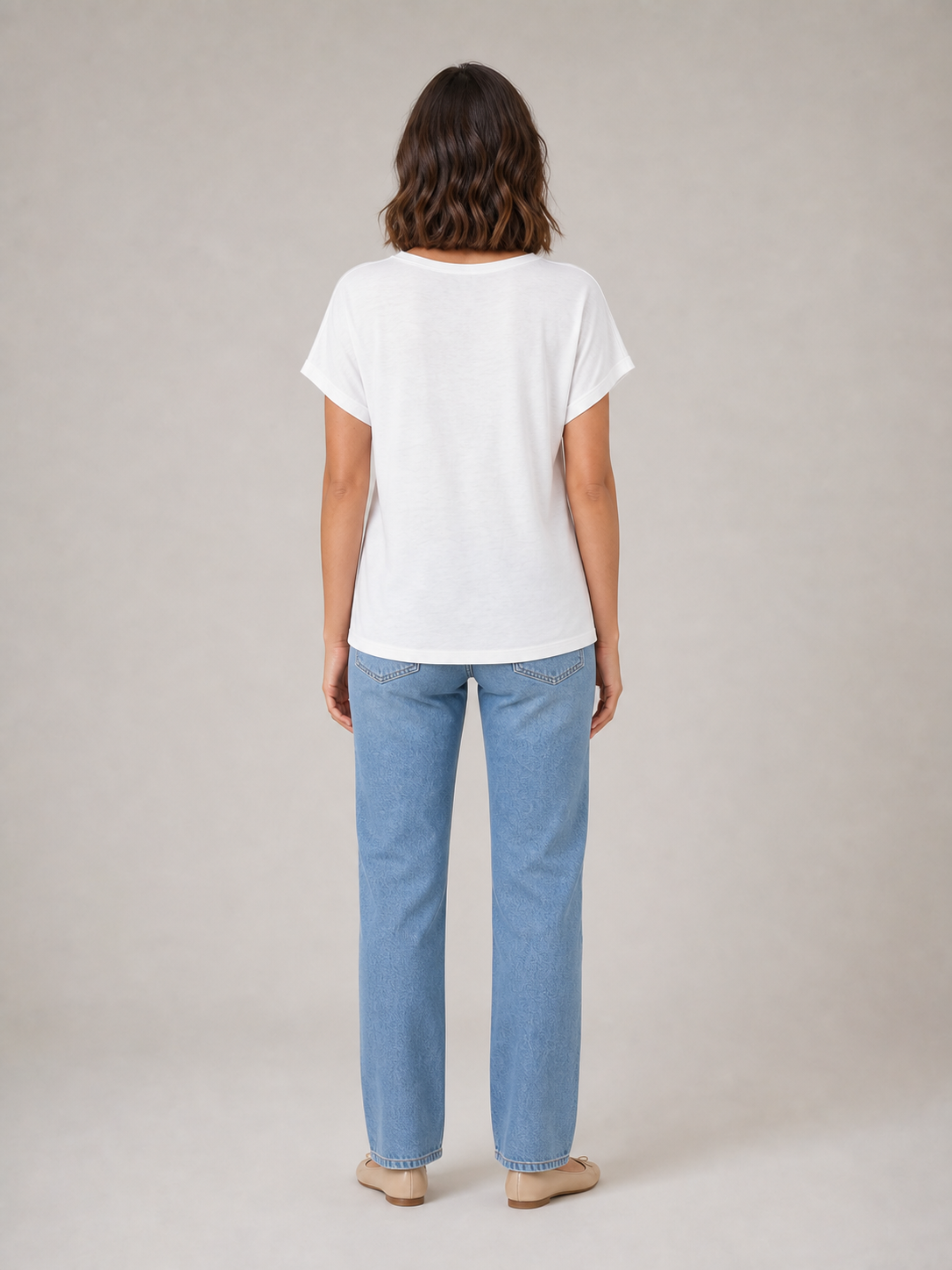 Women's soft white button Henley dolman top back view