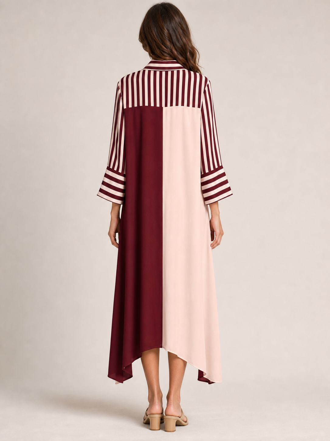 Women's colorblock striped shirt dress back view