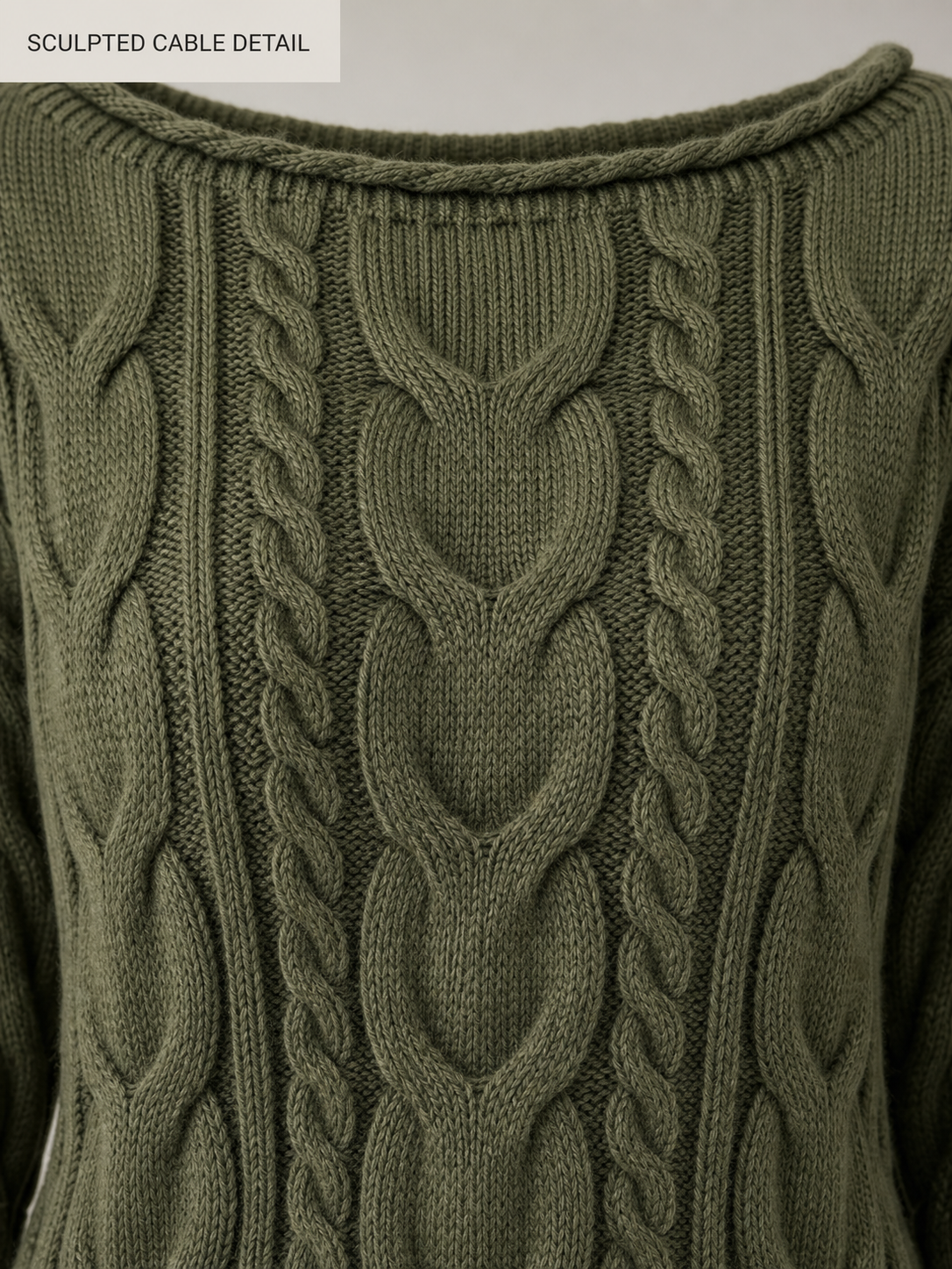 Sculpted oval and cable knit front detail