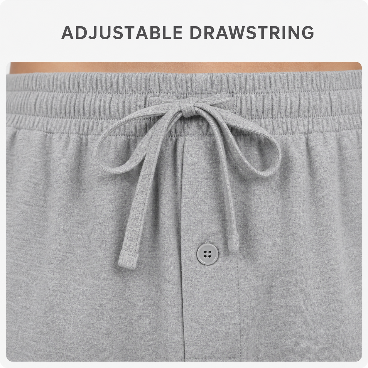 Elastic drawstring waistband and button fly detail