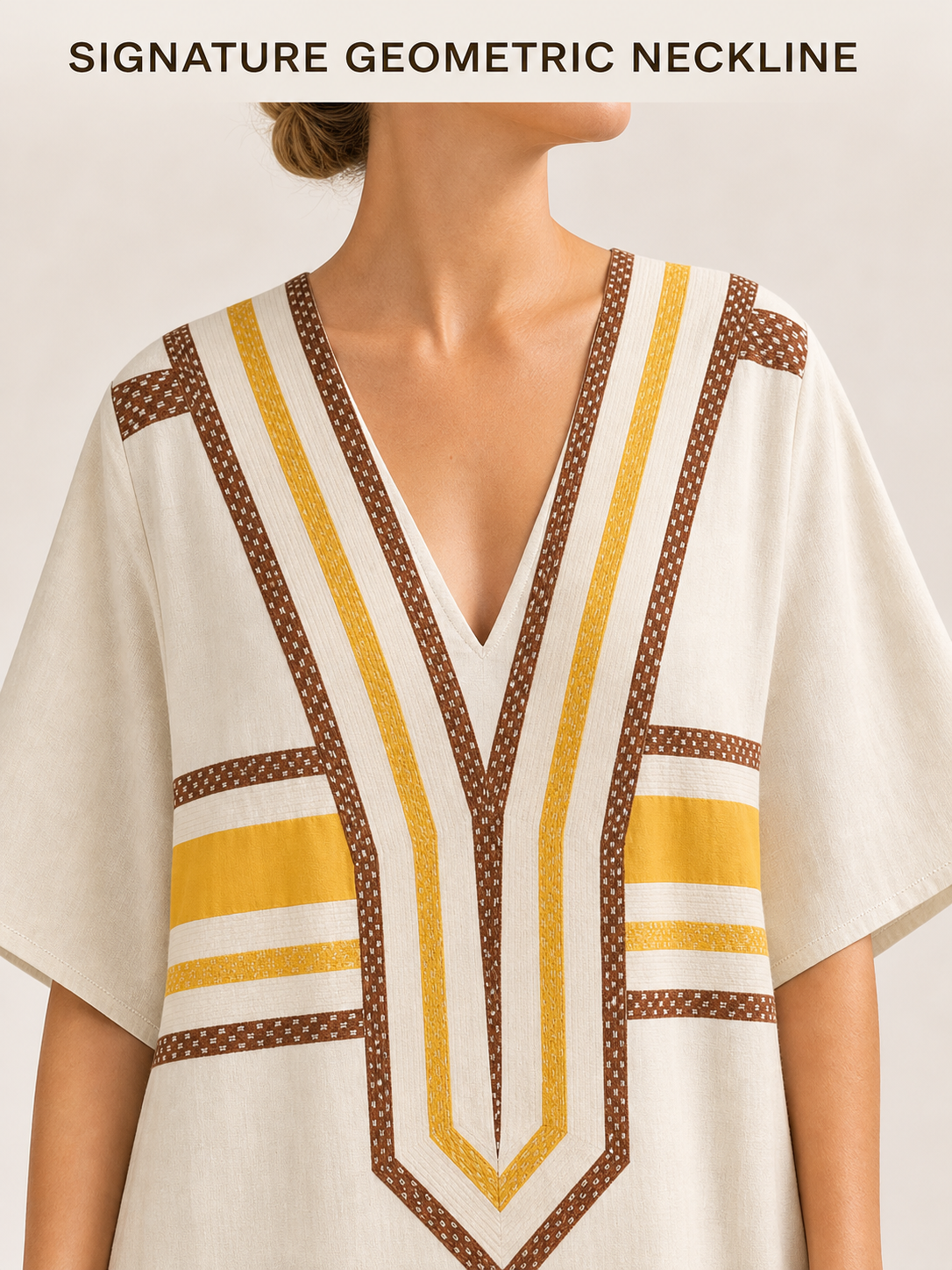Deep V-neck pointed geometric bib detail
