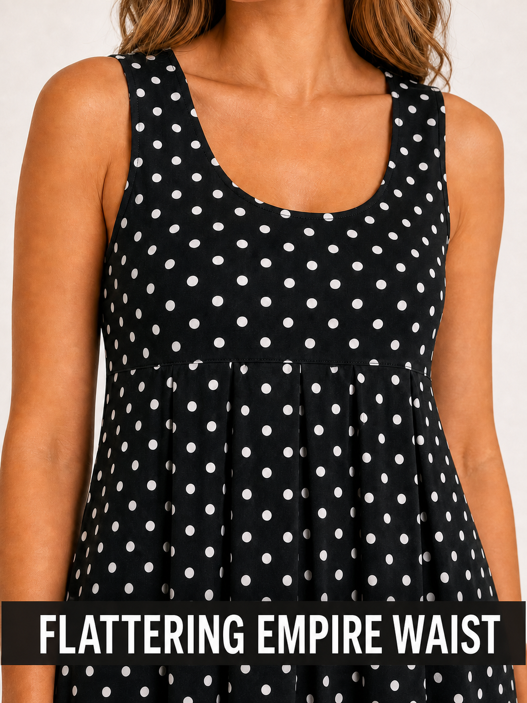 Polka dot dress scoop neck and flattering empire waist detail