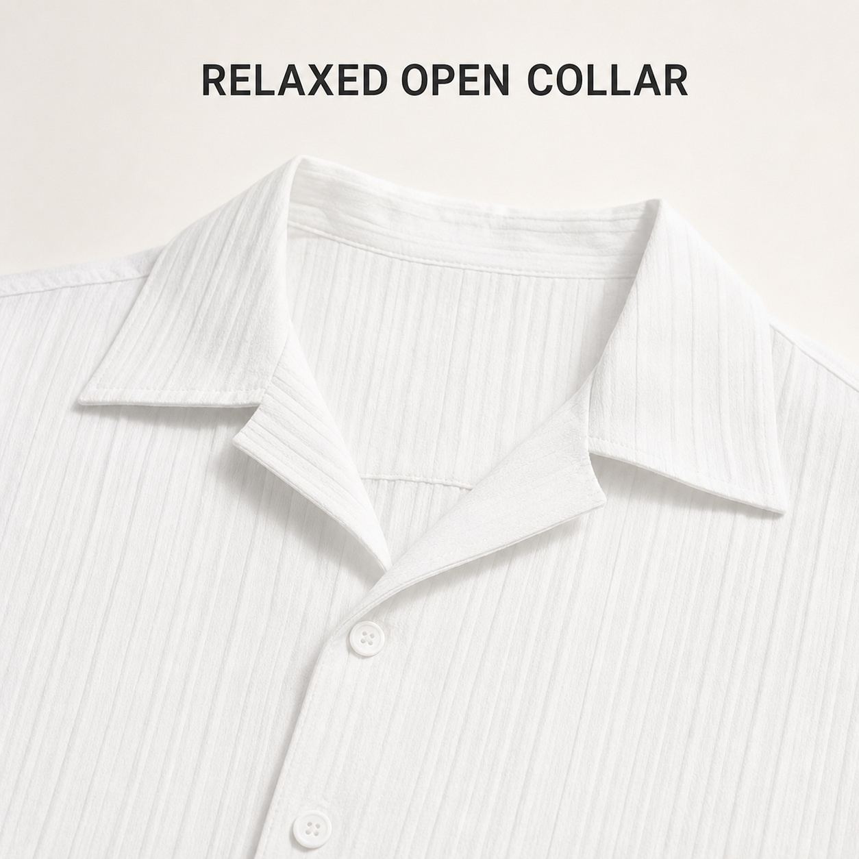 Relaxed open collar and button placket detail