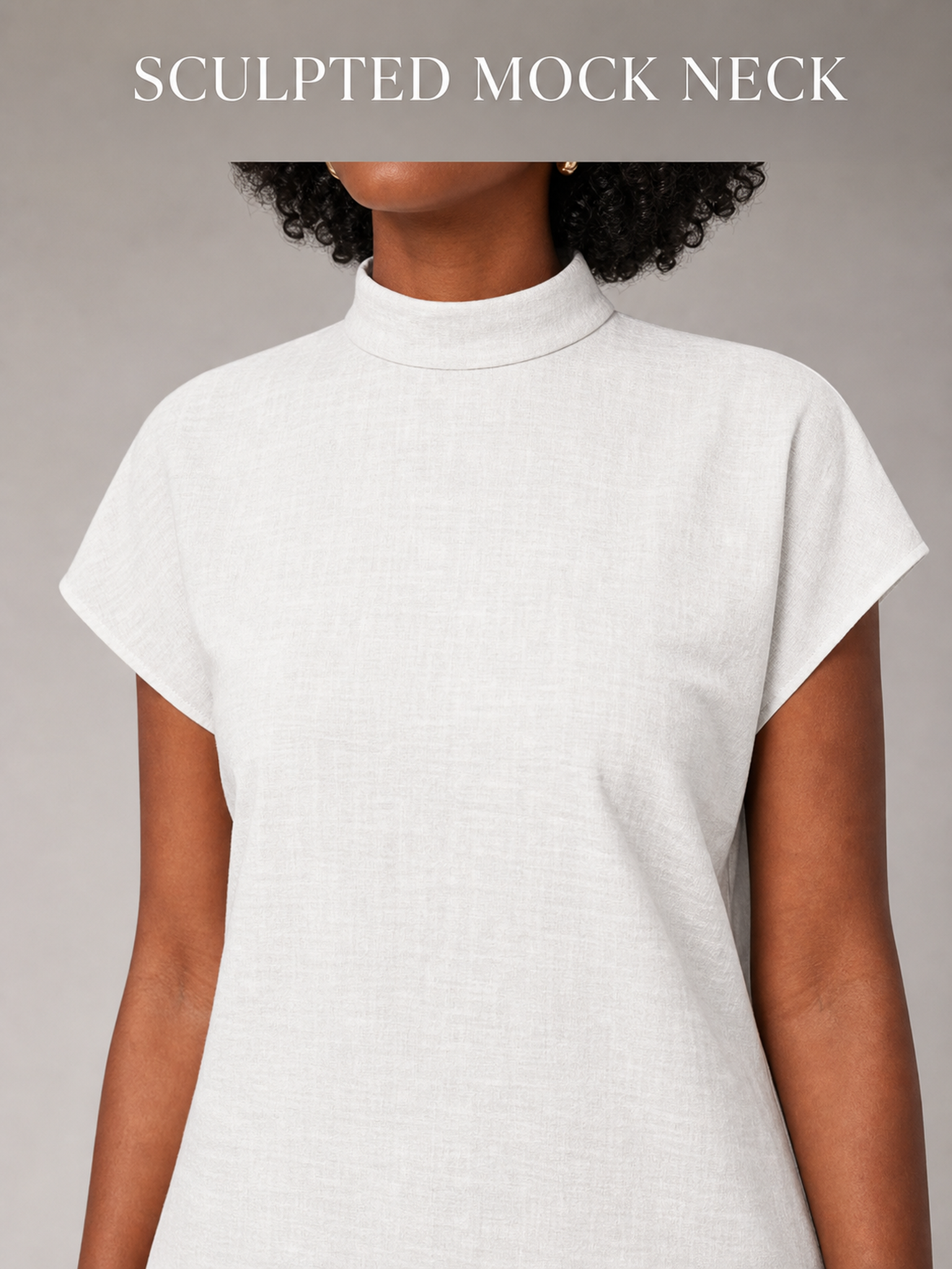 Sculpted mock neck and extended cap-sleeve detail