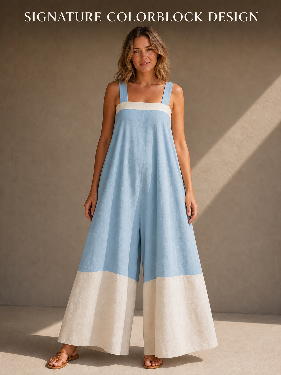 Square neckline and straight contrast band detail