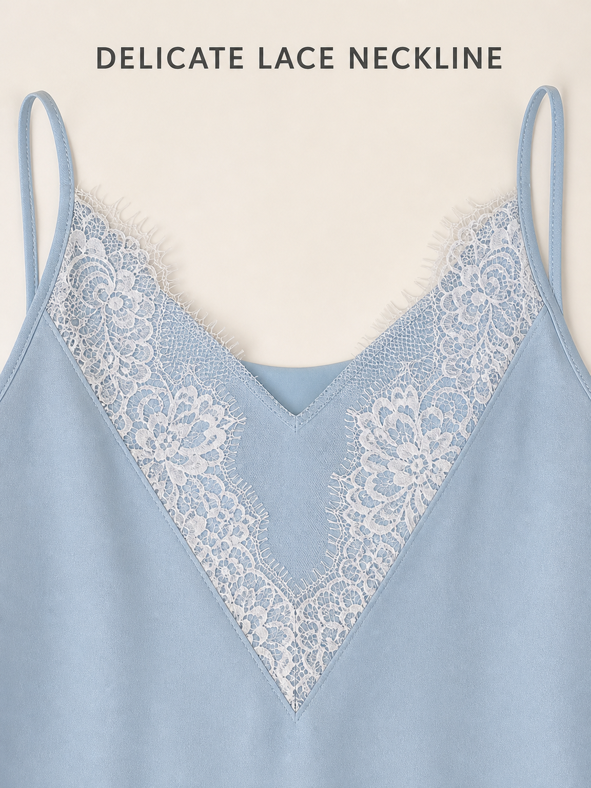 White floral lace V neckline and thin strap detail