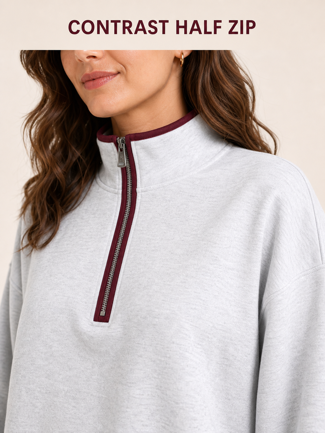 Contrast half-zip funnel collar detail