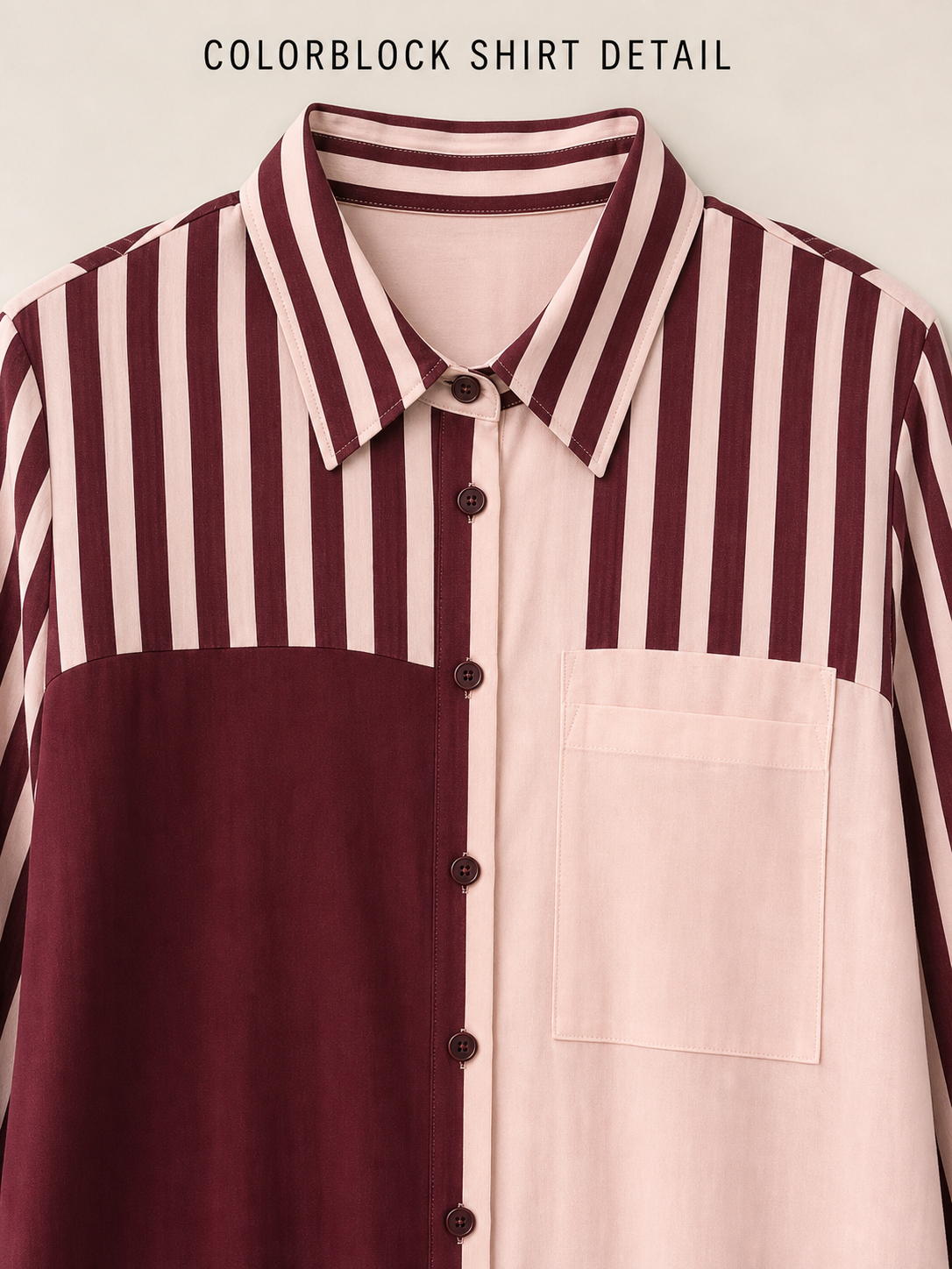 Pointed collar button placket and single patch pocket detail