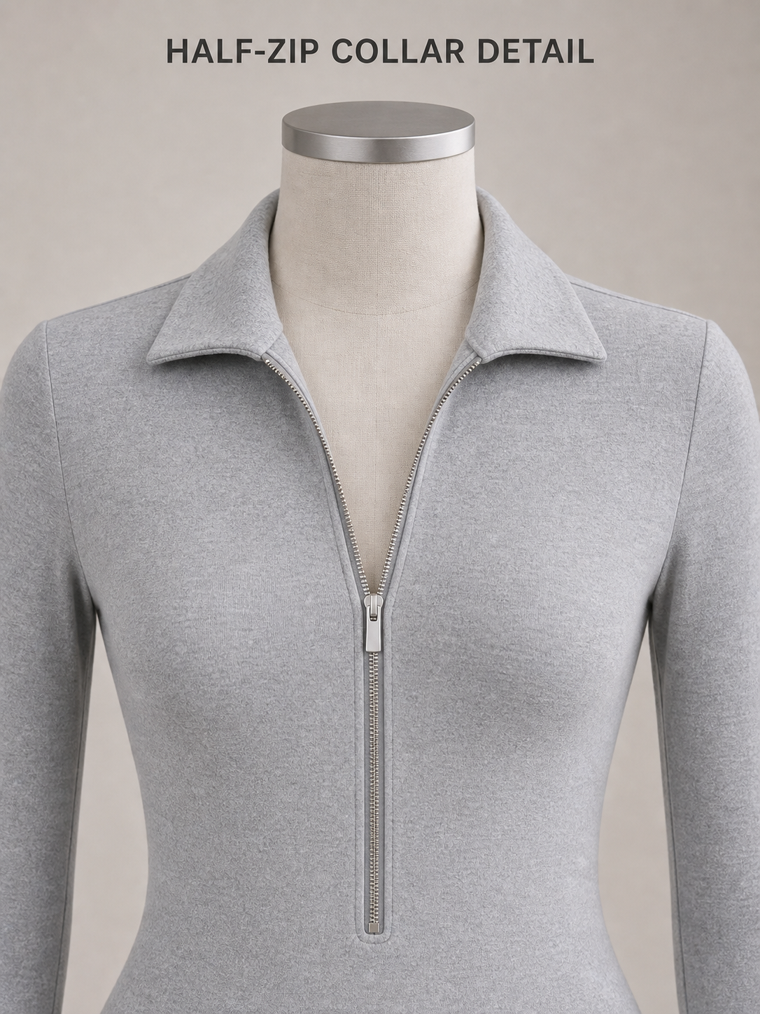 Half-zip pointed collar construction detail