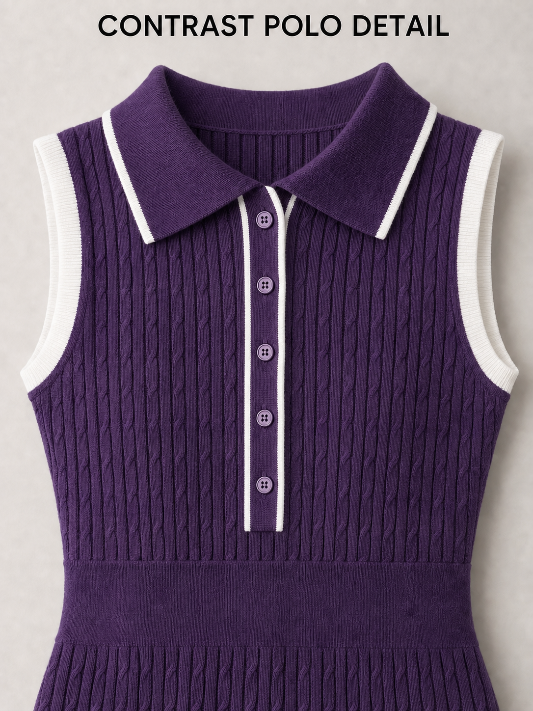 Five-button contrast polo collar and placket detail