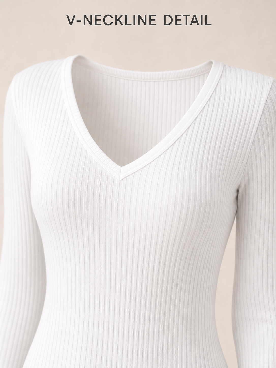 Clean V-neckline rib knit construction detail