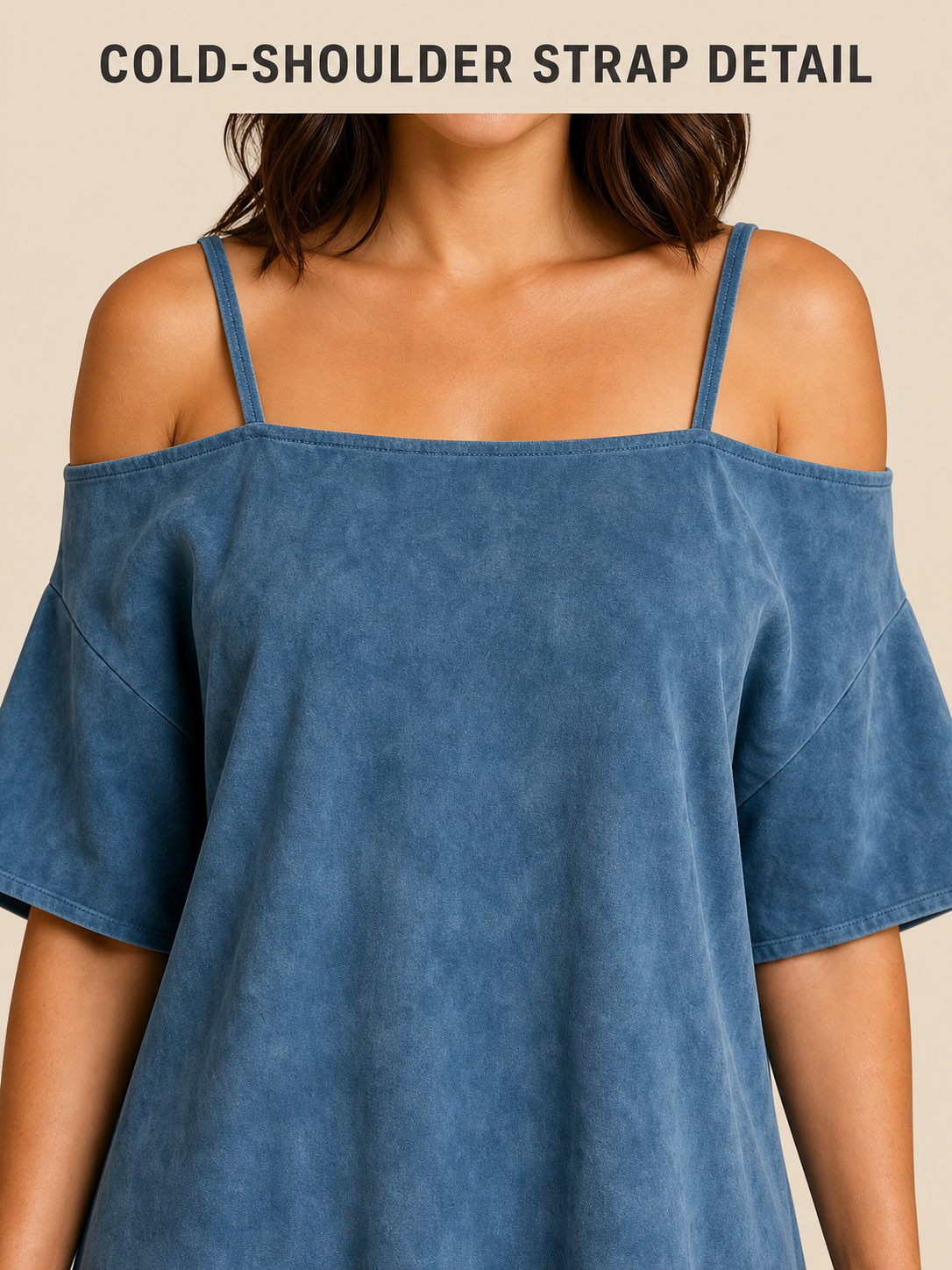 Cold shoulder straps and dropped short sleeve construction detail
