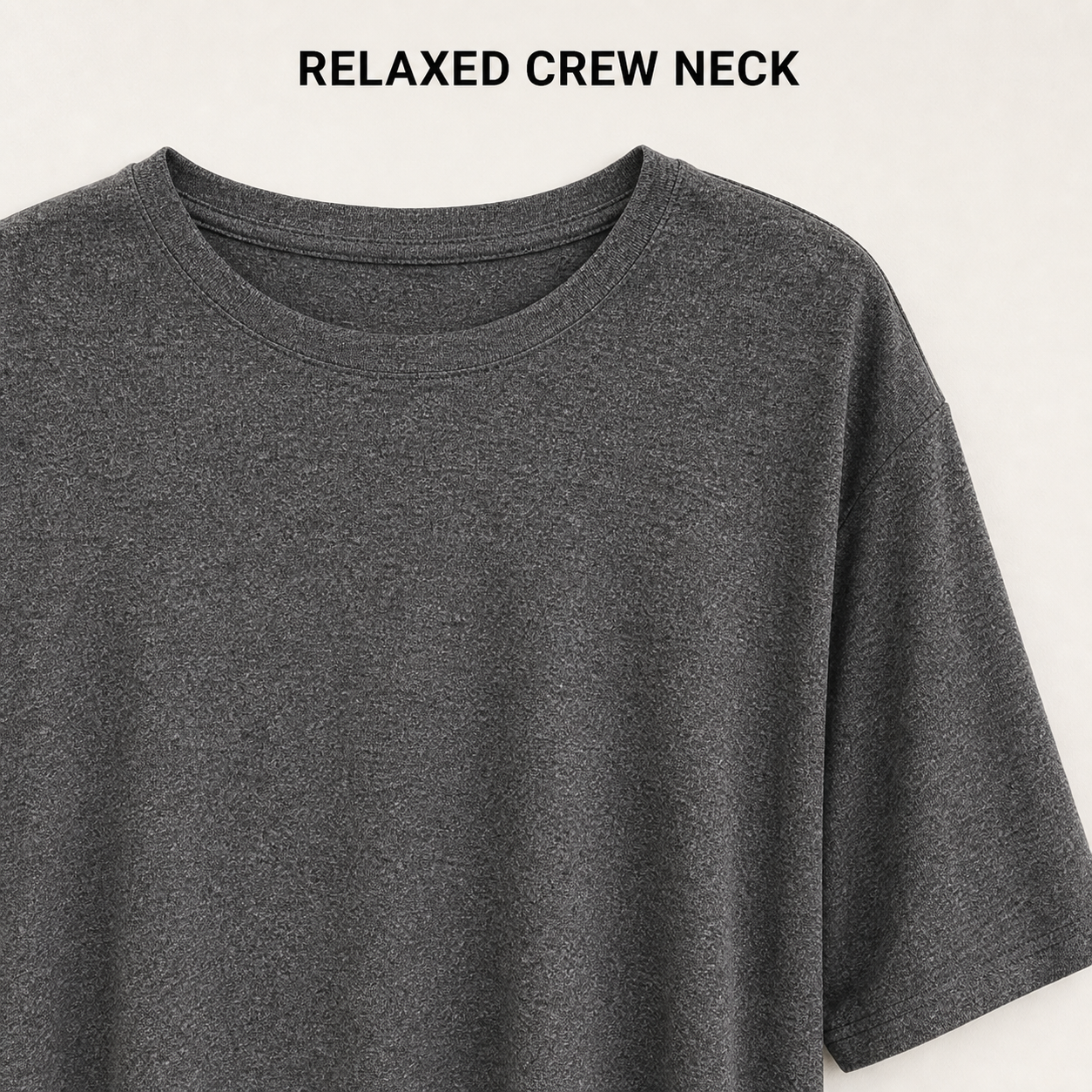 Relaxed crew neckline and elbow-length sleeve construction detail