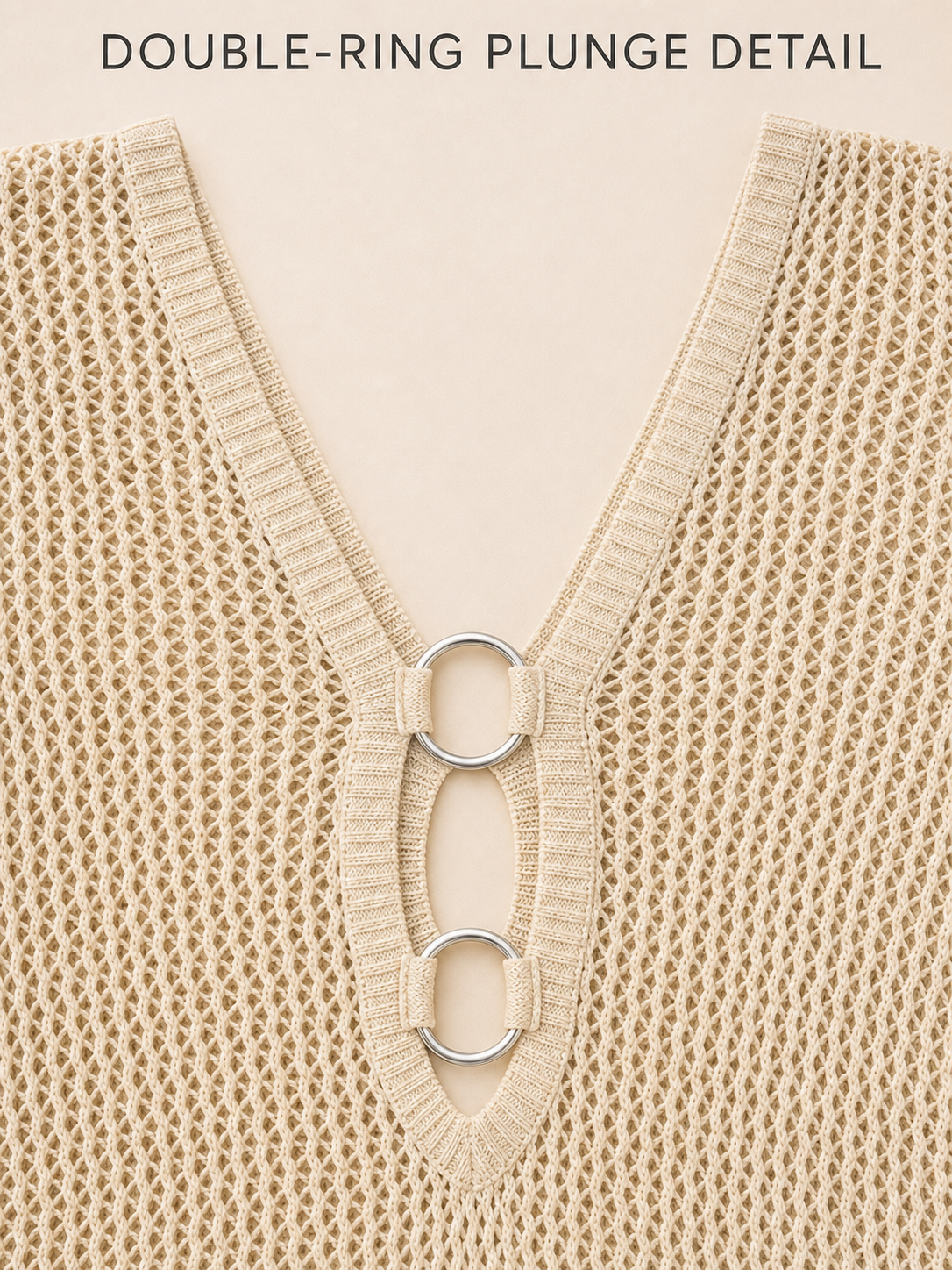 Double-ring V-neck and oval keyhole construction detail