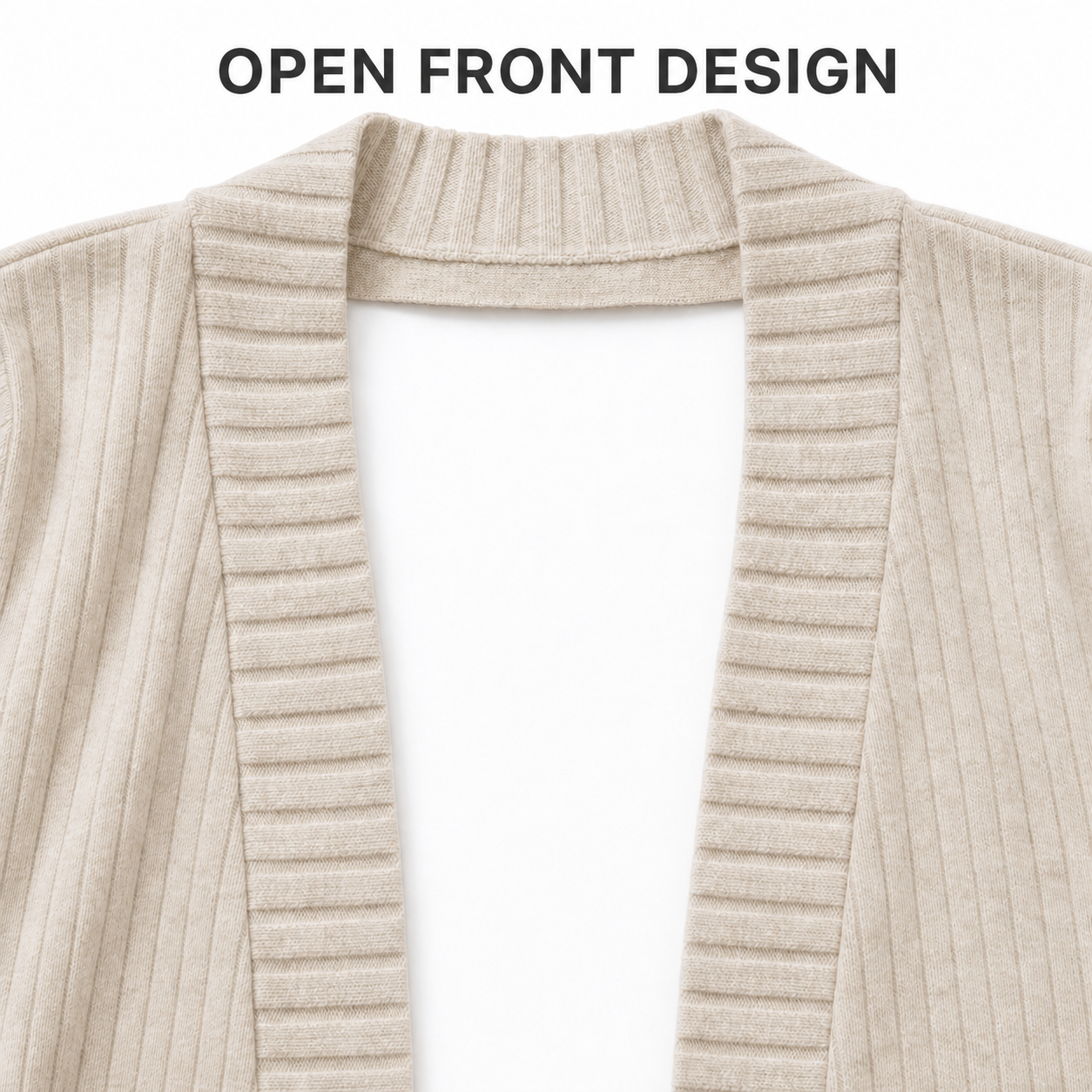 Wide ribbed open-front band and patch pocket structure detail