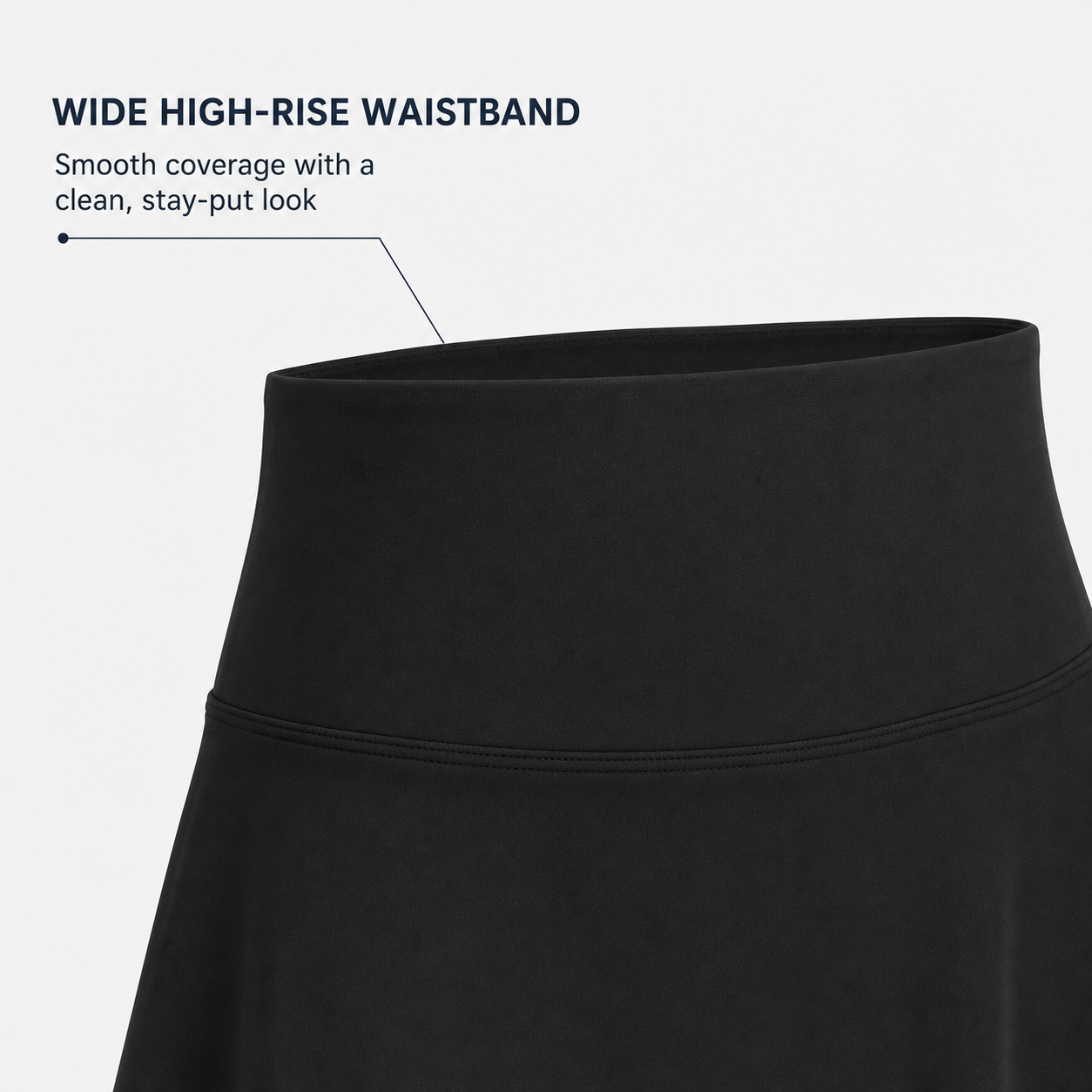 Wide high-rise waistband construction detail