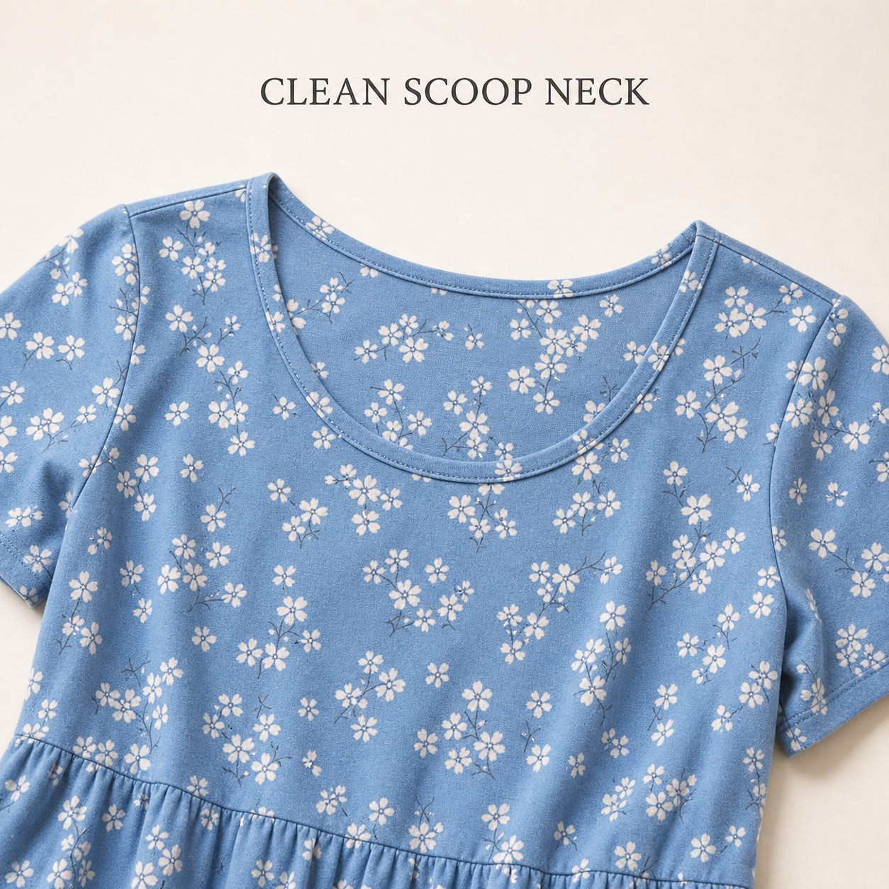 Clean scoop neckline and short sleeve structure