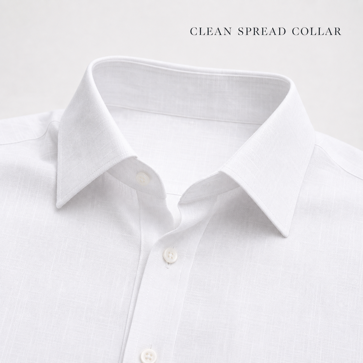 Clean spread collar and button placket detail