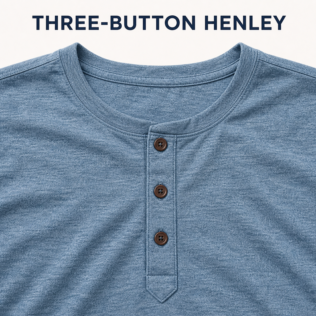 Three-button Henley neckline and placket detail