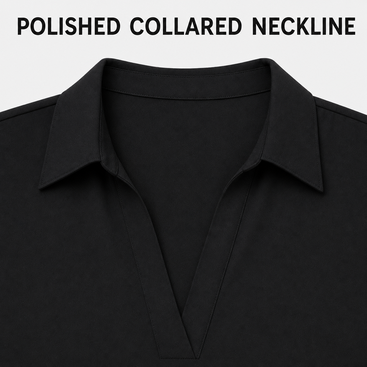 Polished pointed collar and open V-split neckline detail